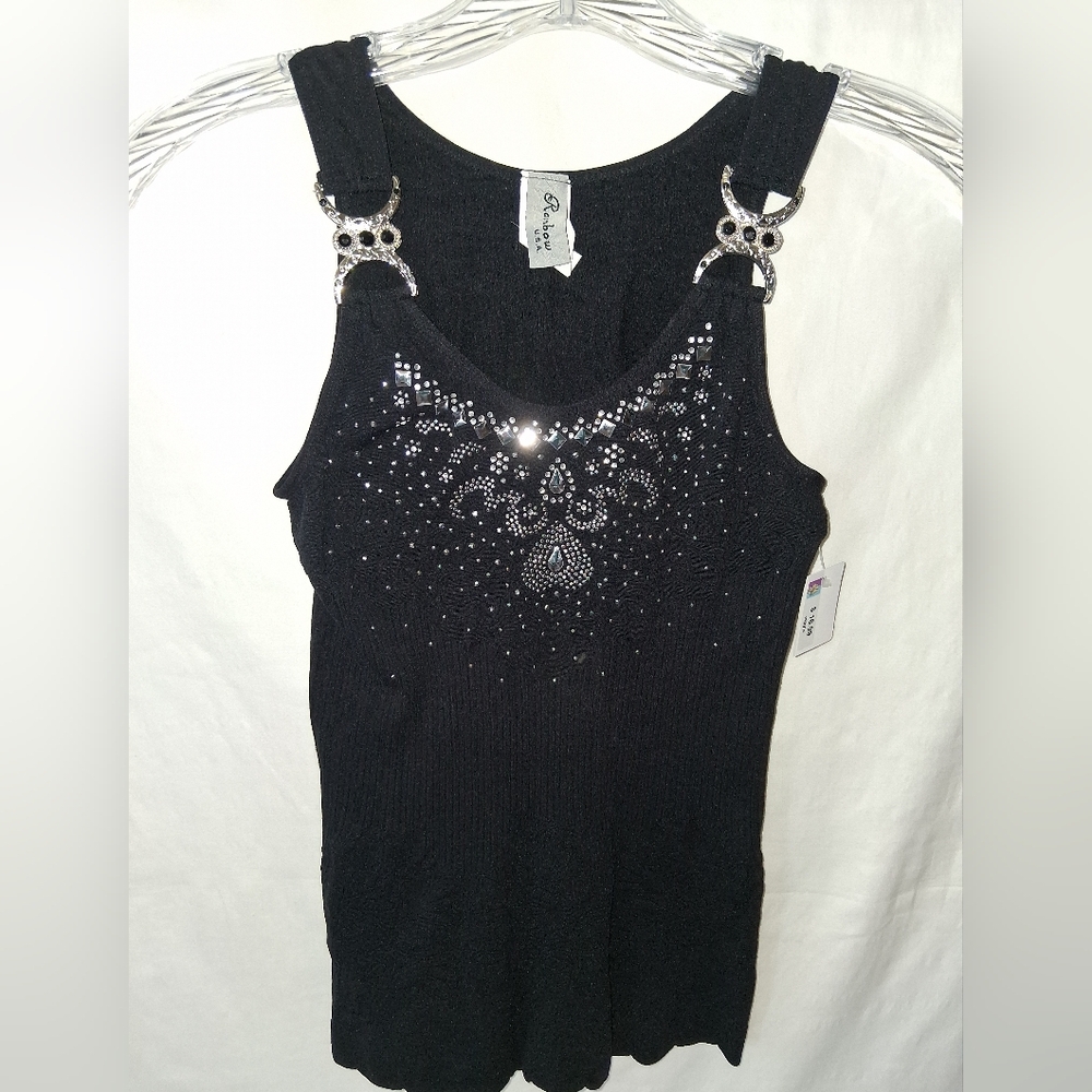 NWT Vintage Rainbow Black Rhinestone Tank Top